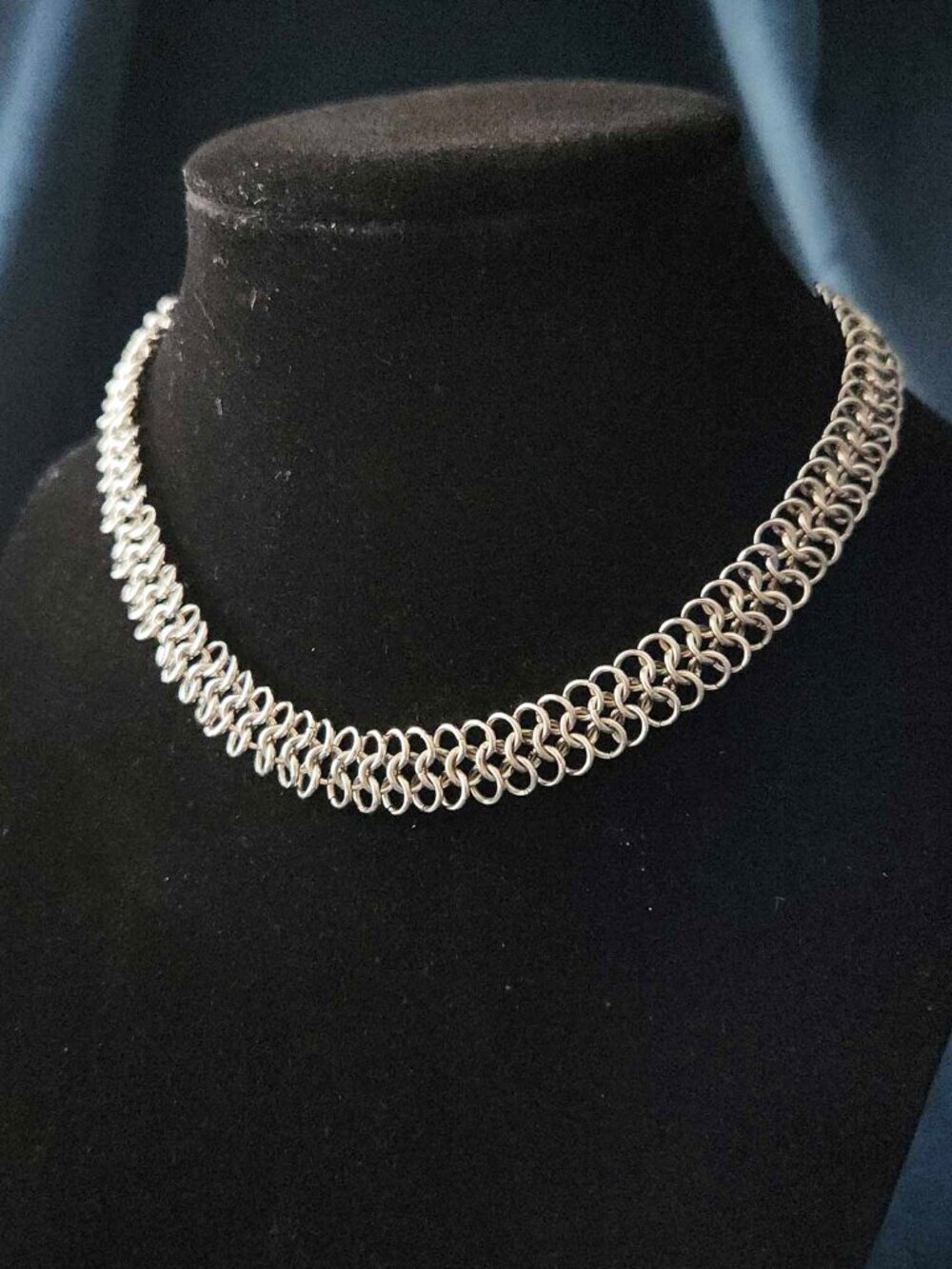 Vintage Medieval style silver chainmail choker necklace made of stainless steel